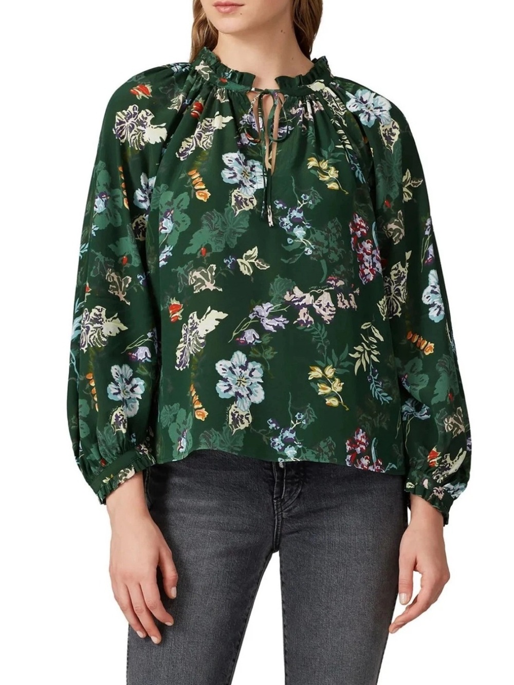 Zadig & Voltaire Theresa Green Floral 100% Silk Blouse Size: S